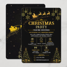 Elegant Black Gold Santa Christmas Invitation