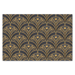 Elegant Black Gold Scallop Pattern Art Deco Tissue Paper