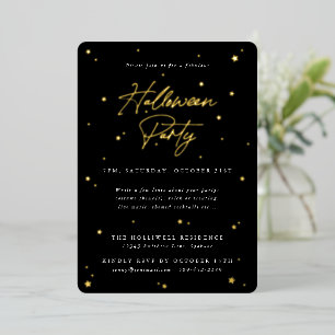 Elegant Black+Gold Scattered Stars Halloween Party Foil Invitation