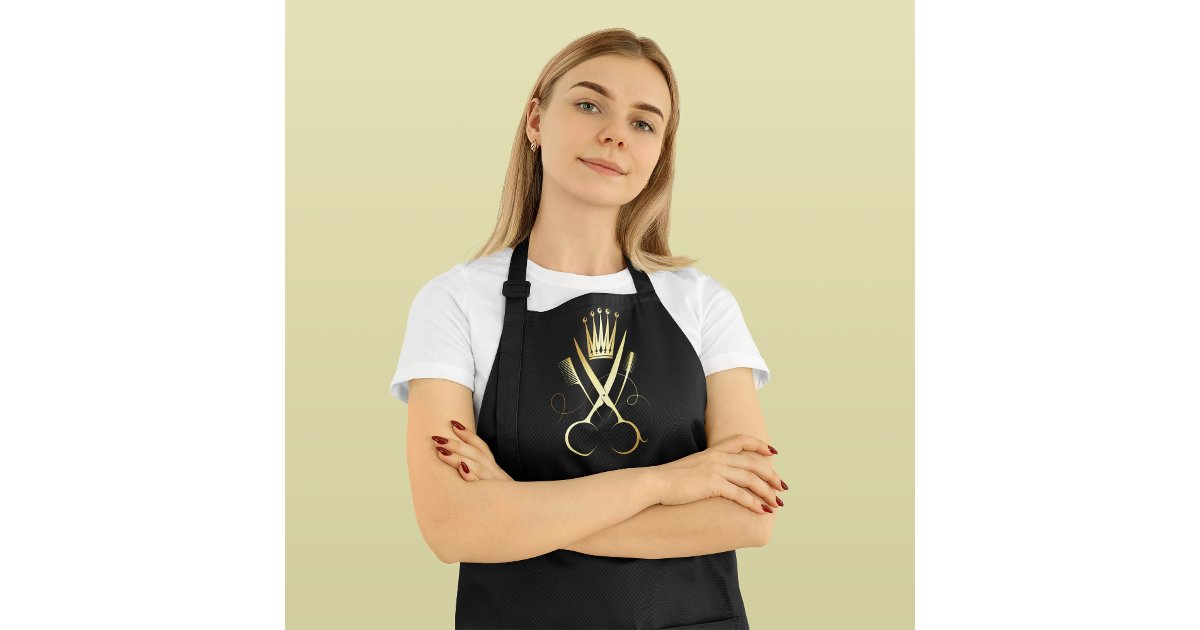Scissors Apron Elegant Black & Gold Scissor Hair stylist Salon Apron | Zazzle