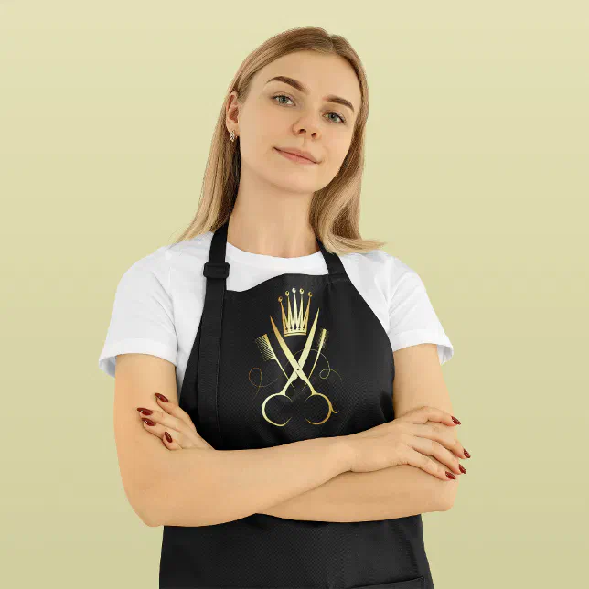 Scissors Apron Elegant Black & Gold Scissor Hair stylist Salon Apron | Zazzle