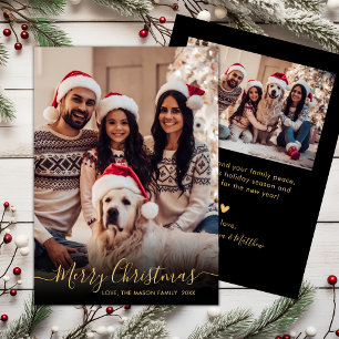 Elegant Black Gold Script 2 Photo Christmas  Holiday Card