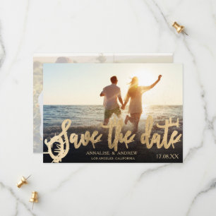 Elegant black gold script 2 photos save the date
