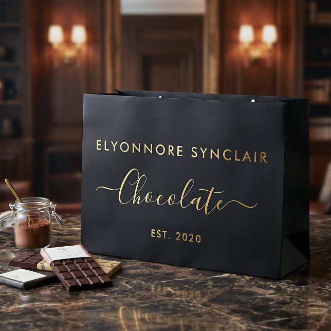 Elegant Black Gold Script Chocolate Large Gift Bag (Creator Uploaded)