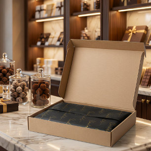 Elegant Black Gold Script Chocolatier Qr Code Tissue Paper