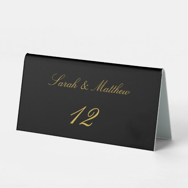 Elegant Black Gold Script Customized Table Number  Table Tent (Front)