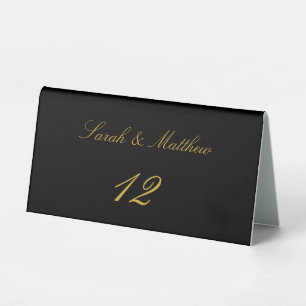 Elegant Black Gold Script Customized Table Number Tent