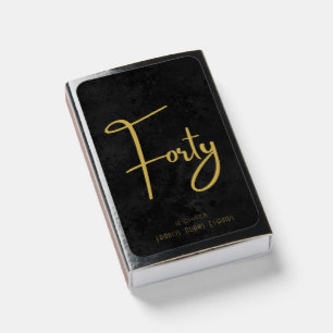 Elegant Black & Gold Script Forty Modern Birthday Matchboxes