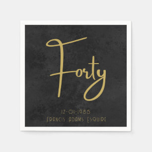 Elegant Black & Gold Script Forty Modern Birthday Napkins