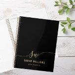 Elegant Black Gold Script Initial Monogram  Planner<br><div class="desc">Black Gold Minimalist Modern Initial Monogram Planner Notebook. Create your own personalized notebook with custom initials in script typography and custom name.</div>