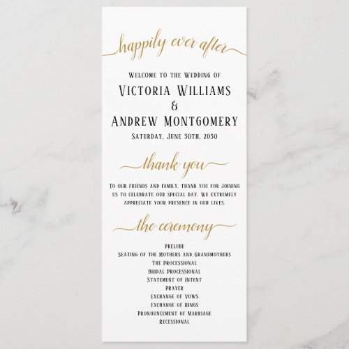 Elegant Black Gold Script Minimal Wedding Ceremony Program