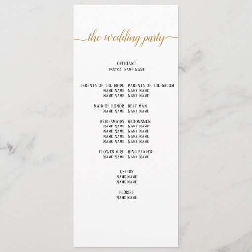 Elegant Black Gold Script Minimal Wedding Ceremony Program | Zazzle