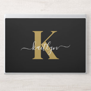 Elegant Black Gold Script Monogram HP Laptop Skin