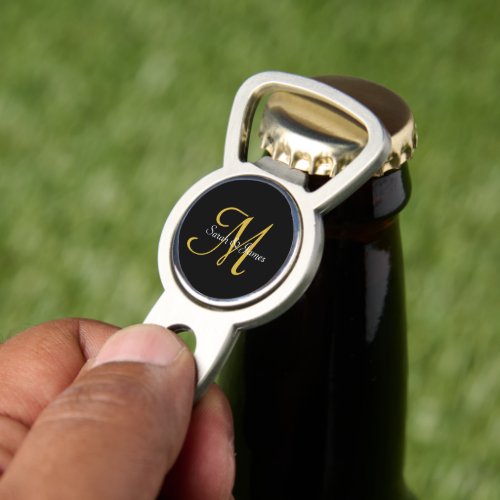 Elegant Black  Gold Script Monogram Name Custom Divot Tool