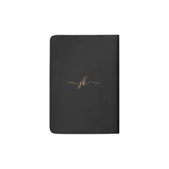 Elegant Black Gold Script Monogram Name Stylish Passport Holder | Zazzle