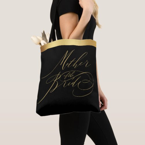 Elegant Black Gold Script Mother of the Bride Tote Bag