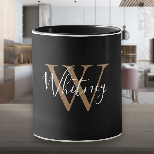 Elegant Black Gold Script Name Monogram    Mug