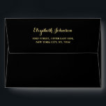 Elegant Black Gold Script Name Return Address 5x7 Envelope<br><div class="desc">Create your own custom, personalized, simple, elegant, stylish, beautiful faux gold script / typography, smooth, classic, matte, black and gold, wedding invitations / greeting cards envelopes. Simply enter your name / family name / company name / couple's names (bride & groom / wife & husband), and address. Perfect for both,...</div>