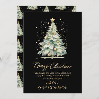 Elegant Black Gold Script Non Photo Christmas Tree Holiday Card