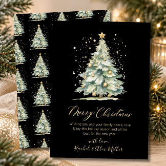 Elegant Black Gold Script Non Photo Christmas Tree Holiday Card