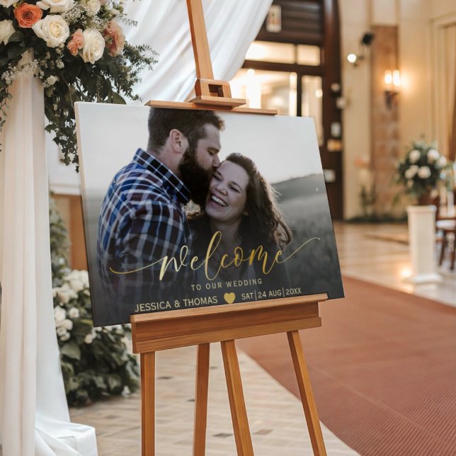 Elegant Black & Gold Script Photo Wedding Sign  (Creator Uploaded)