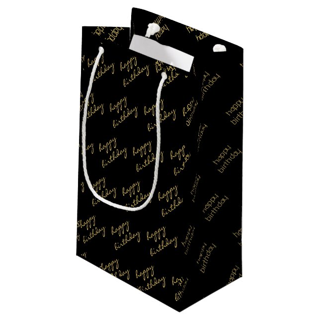 Elegant Black Gold Script  Small Gift Bag (Back Angled)