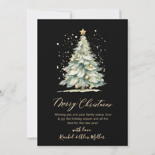 Elegant Black Gold Script Tree Non Photo Christmas Holiday Card