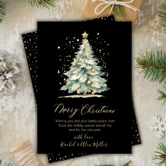 Elegant Black Gold Script Tree Non Photo Christmas Holiday Card