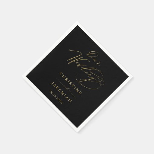 Elegant Black Gold Script Typography Wedding Napkins | Zazzle