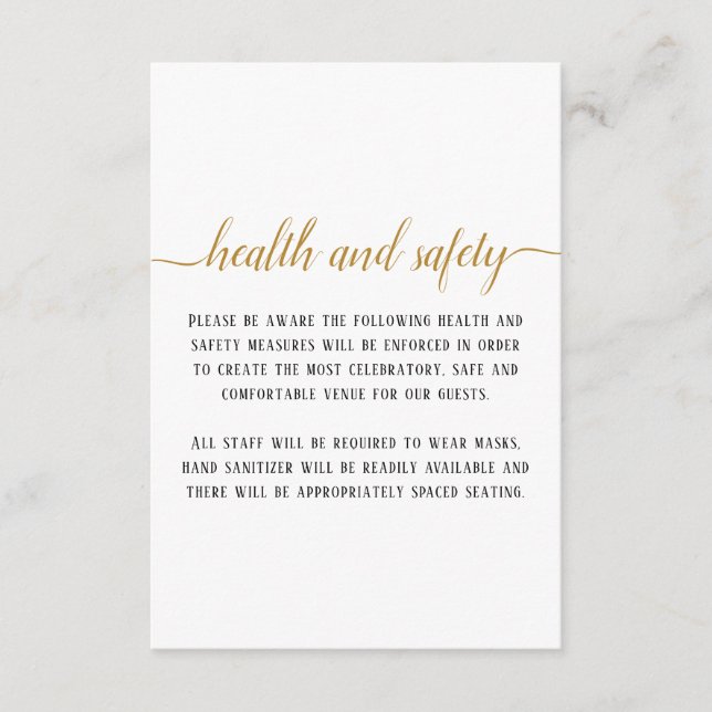 Elegant Black Gold Script Wedding Health Safety Enclosure Card (Front)