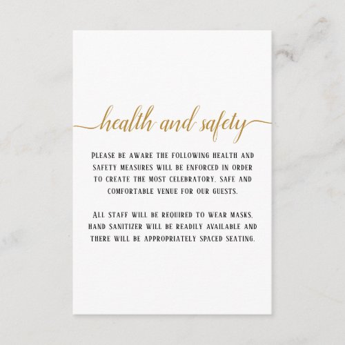 Elegant Black Gold Script Wedding Health Safety Enclosure Card