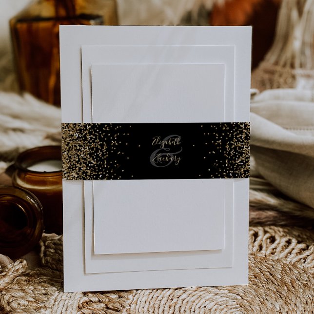 Elegant Black Gold Script Wedding Invitation Belly Band (Creator Uploaded)