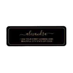 Elegant Black Gold Script Wedding Return Address Label