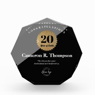 Elegant Black Gold Seal 20 Years of Service Award