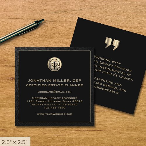 Elegant Black Gold Seal Testimonial Square Business Card