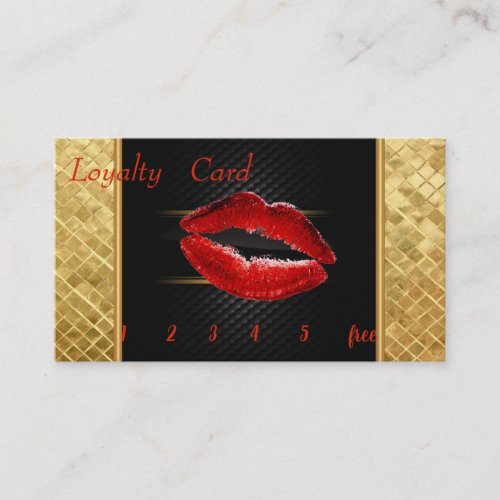 Elegant BlackGold Sequin Red Lips  Loyalty Card