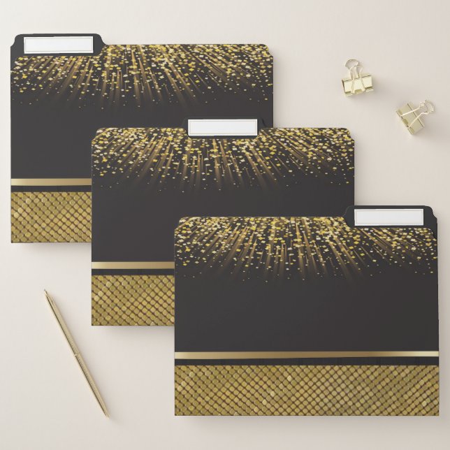Elegant Black Gold Sequins File Folder (Set)