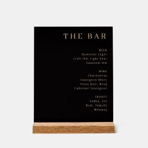 Elegant Black Gold Serif Bar Menu Acrylic Sign