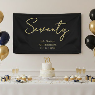 Elegant Black & Gold Seventy Birthday Party Banner