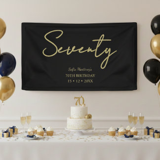Elegant Black & Gold Seventy Birthday Party Banner