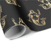Elegant Black Gold Shimmer Mermaid Birthday Wrapping Paper (Roll Corner)
