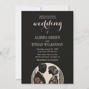 Elegant Black & Gold Silhouette Wedding Invitation