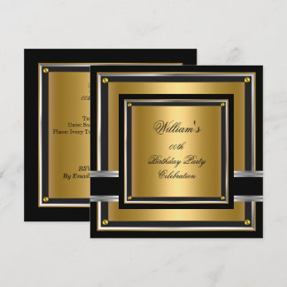 Elegant Black Gold Silver Birthday Party Mens boys Invitation