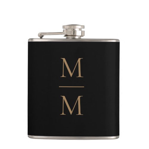 Elegant Black Gold Simple Classic Monogram Flask