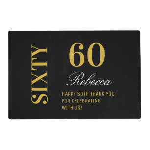 Elegant Black & Gold Sixty 60th Birthday Party  Placemat