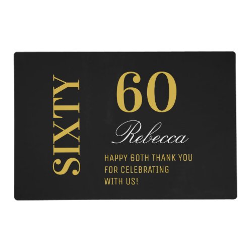 Elegant Black  Gold Sixty 60th Birthday Party  Placemat