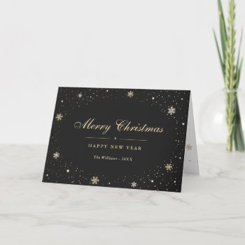 Elegant Black Gold Snow Snowflakes Stars Holiday Card by CustomGreetingCards_ at Zazzle