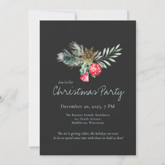 Elegant Black Gold Snowflake Christmas Party Invitation