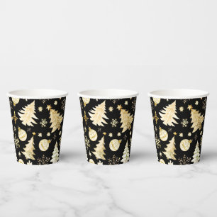Elegant Black Gold Snowflakes Christmas Tree Balls Paper Cups
