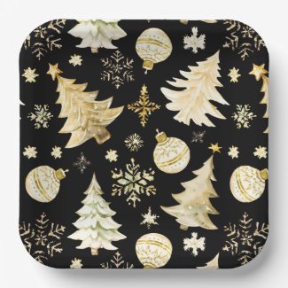 Elegant Black Gold Snowflakes Christmas Tree Balls